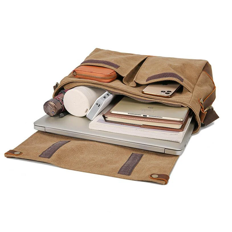 

New Military Vintage Canvas Leather Crossbody Bag Men Shoulder Bags Waterproof Travel Satchel Casual Male Messenger Bags