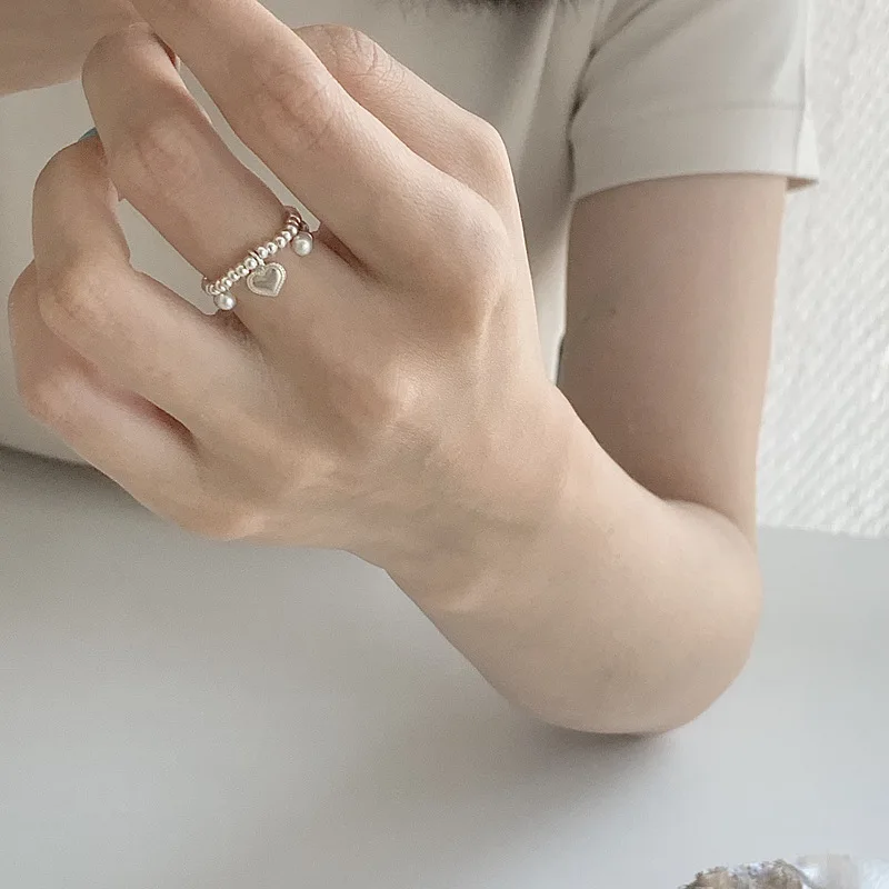 

PANJBJ Round Ins Design Sense Elastic Love Beaded Ring