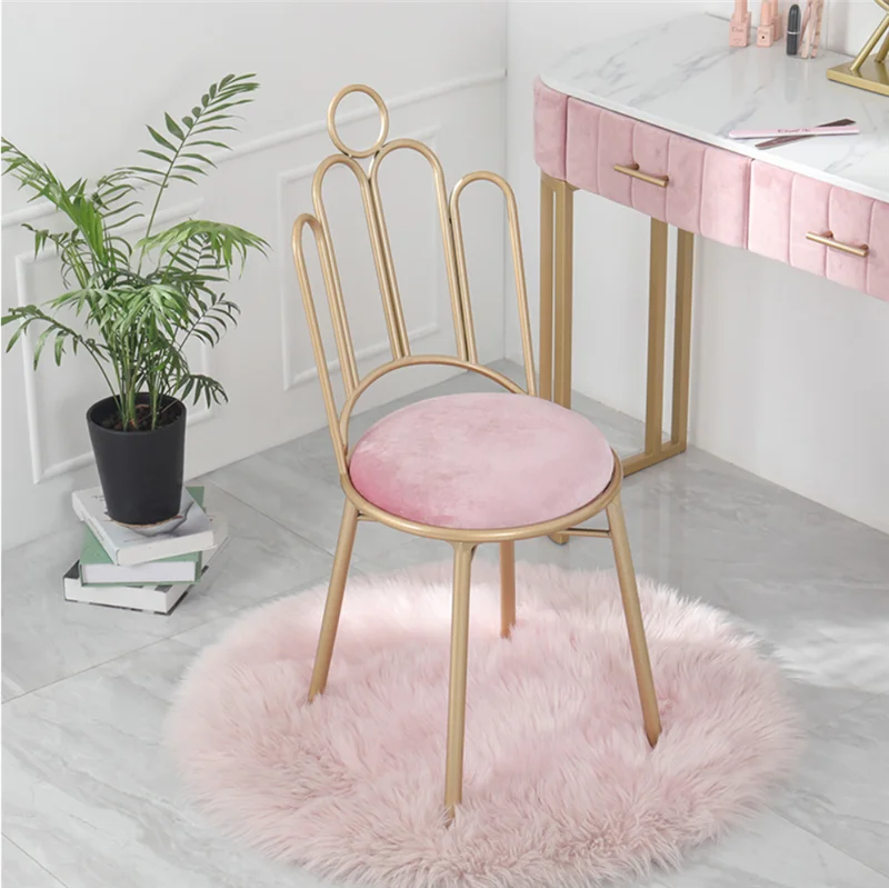 

Modern Minimalist Dining Chairs Wrought Iron Nail Dressing Stool Backrest Chair Kitchen Furniture Makeup Stool Leisure ChairCD