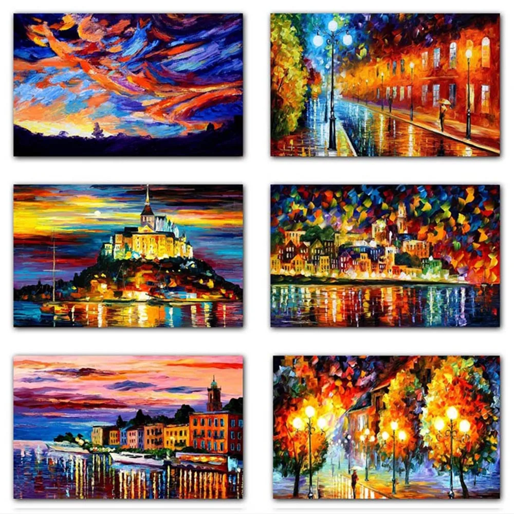 

World Famous Paintings Canvas Print Street Scenery Wall Decor Night Scene Canvas Poster European Oil Painting for Living Room