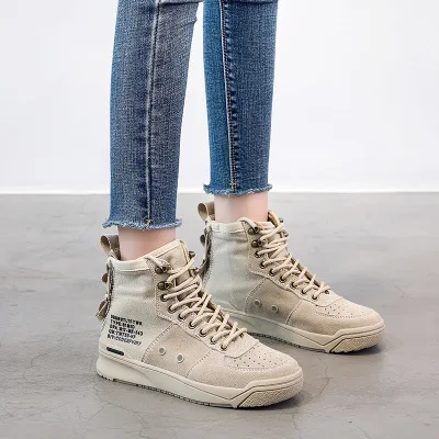 Autumn new high-cut Sneakers female Korean version of the round head side zipper wild women's shoes sports wind ZQ-24 - Цвет: Серый
