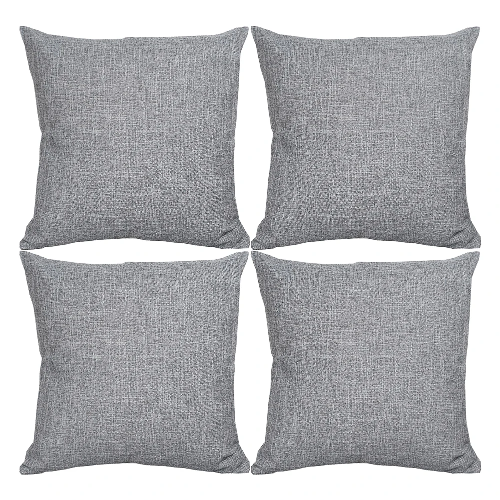 

4PCS Throw Pillow Cover Burlap Linen Square Pillowcase with Invisible Zipper 45x45CM Gray Solid Cushion Cover Pillow Case