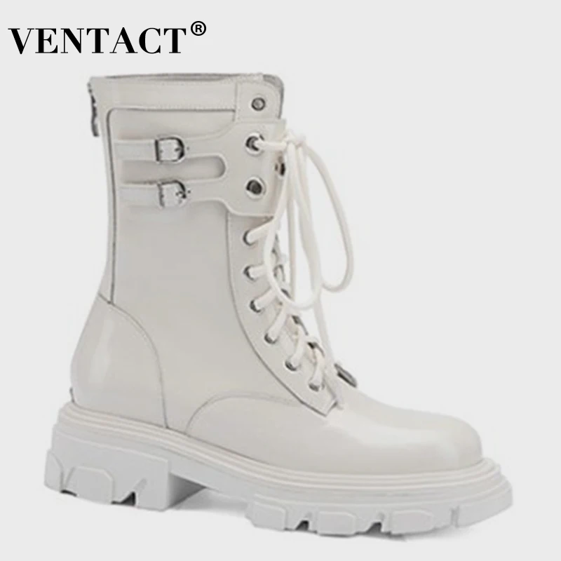 

VENTACT Size 33-40 Women Real Leather Shoes Low Heels Buckle Cool Punk Style Fashion Winter Warm Foutdoor Emale Footwear