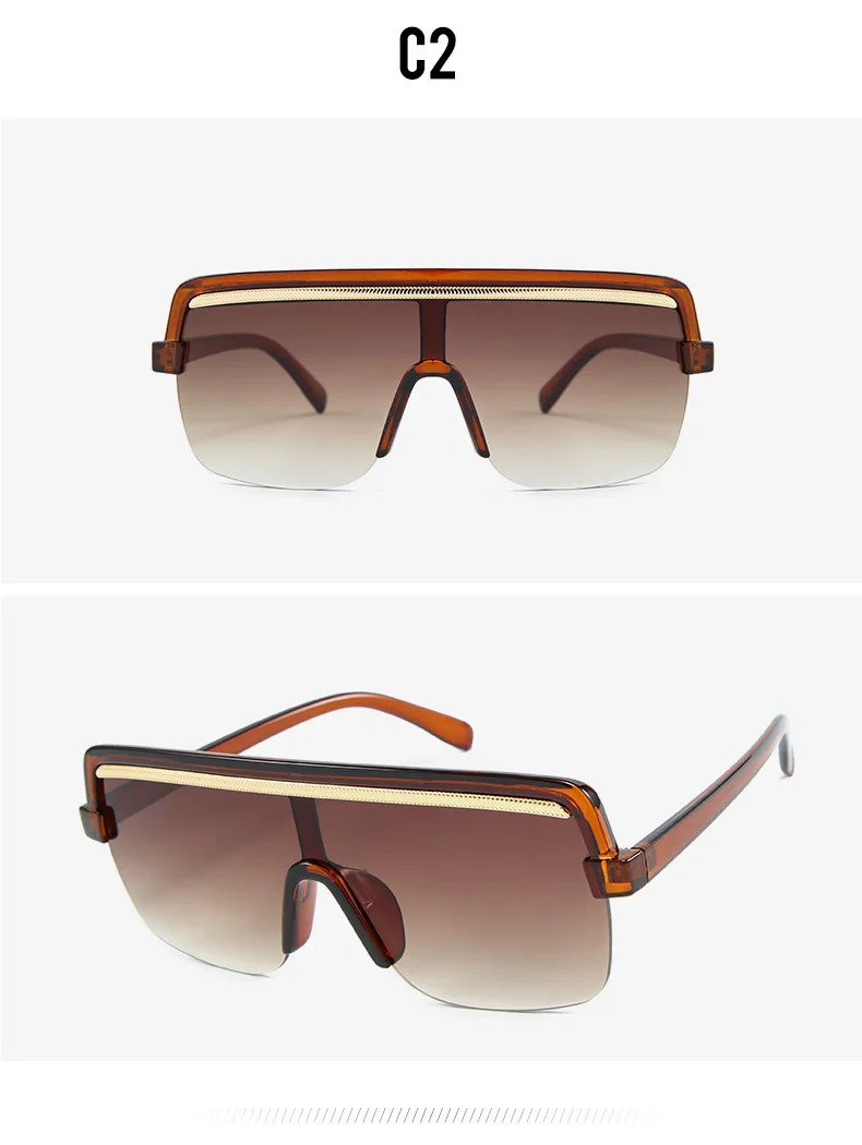 Unisex Retro Oversized Flat Top Sunglasses Women Brand Designer Square Mask Sun Glasses For Female Male Half Frame Shades UV400