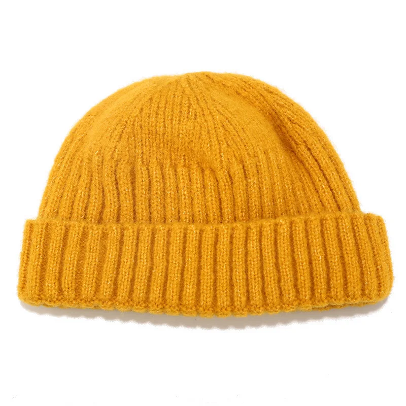 Multi Ladies Beanies Plain Acrylic Knitted Winter Hats for Women Men Short Cuff Cap Navy Khaki Yellow Green Black - Color: Multi