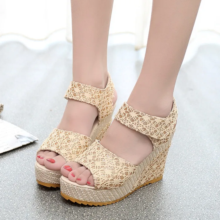 

Fashion Women Summer Lace Sandals Shoes Female Peep Toe Ladies Shoes High Wedges Heels Sandals Women Sandalias De Las Mujeres