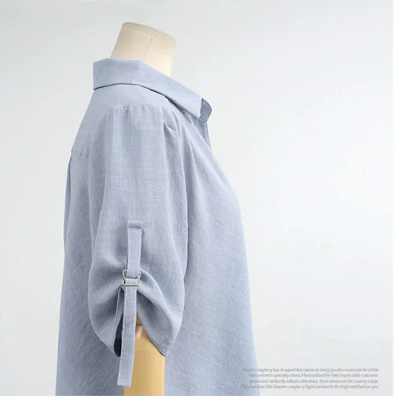 

Large Size Women Summer Blouse 2021 Women Fashion Half Sleeve Turn-down Collar Solid Loose Shirts Casual Tops Blusas Plus Size