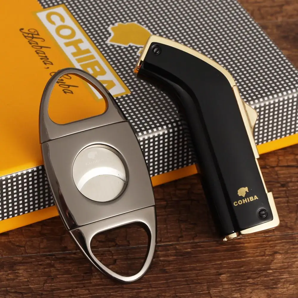 COHIBA аксессуары для сигар резак Зажигалка Набор гильотина из нержавеющей стали 2