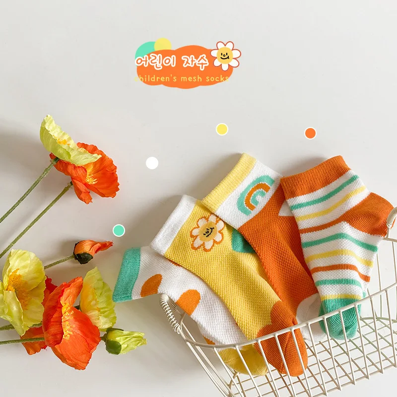 

4pairs Spring Summer Baby Socks Cartoon Infant Baby Lovely Socks Soft Combed Breathable Socks Girls Boys Children Teenager 1-12t