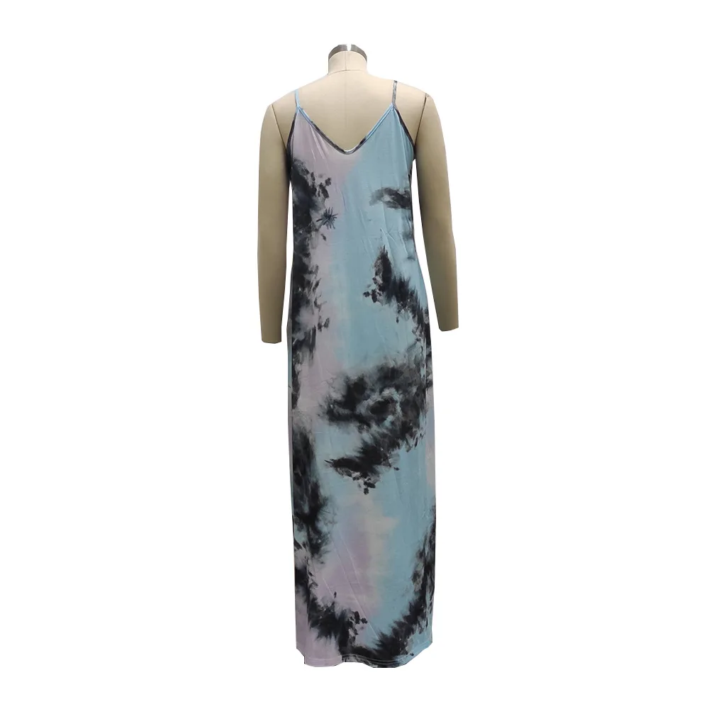 

Casual Loose Women Summer Camis Dress V Neck Sleeveless Female Robe Tie Dye Streetwear Long Vestidos Women Maxi Dress