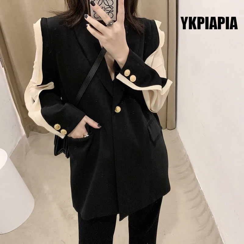 YKPIAPIA 2020 FW Новый шифоновый длинный костюм с рукавами контрастной строчки красивый