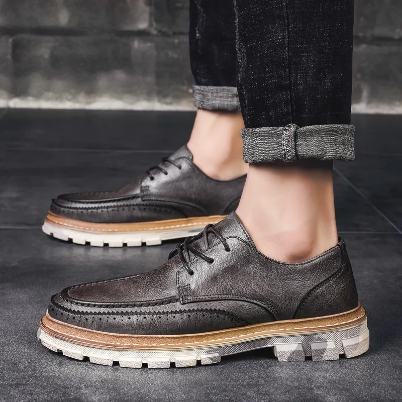 Мужские кожаные кроссовки Мужская Уличная Повседневная Обувь На Шнуровке Модные