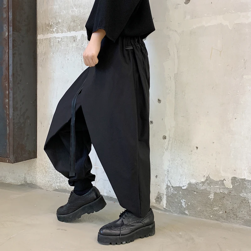 Брюки султанки мужские с лентами свободные повседневные штаны перекрестными