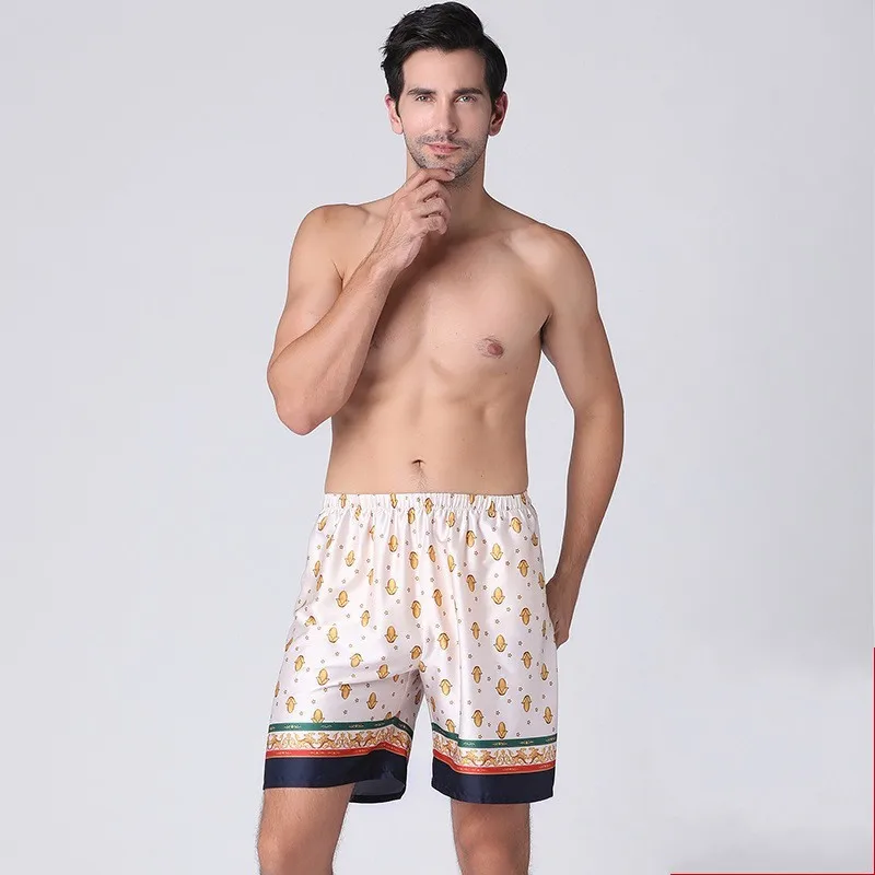 Летняя мужская атласная одежда для сна с принтом Ночное нижнее белье боксеры