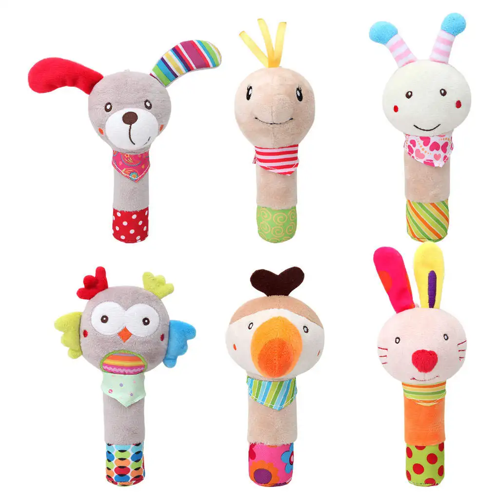 

Animal Shape Baby Rattle Toys Early Educational Sensory Handbells Soft Cartoon Plush Hand Grip Toys Infant Babies 3 6 9 Months