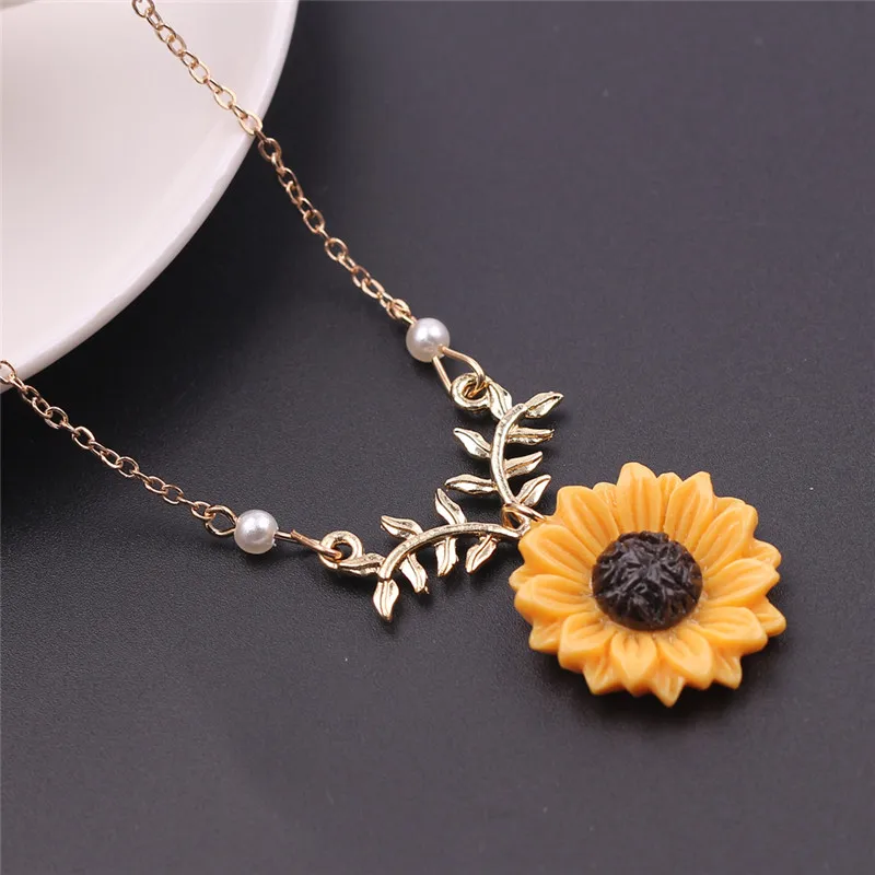 Модный Подсолнечник подвеска ожерелье имитация жемчуга подсолнечник цепочка