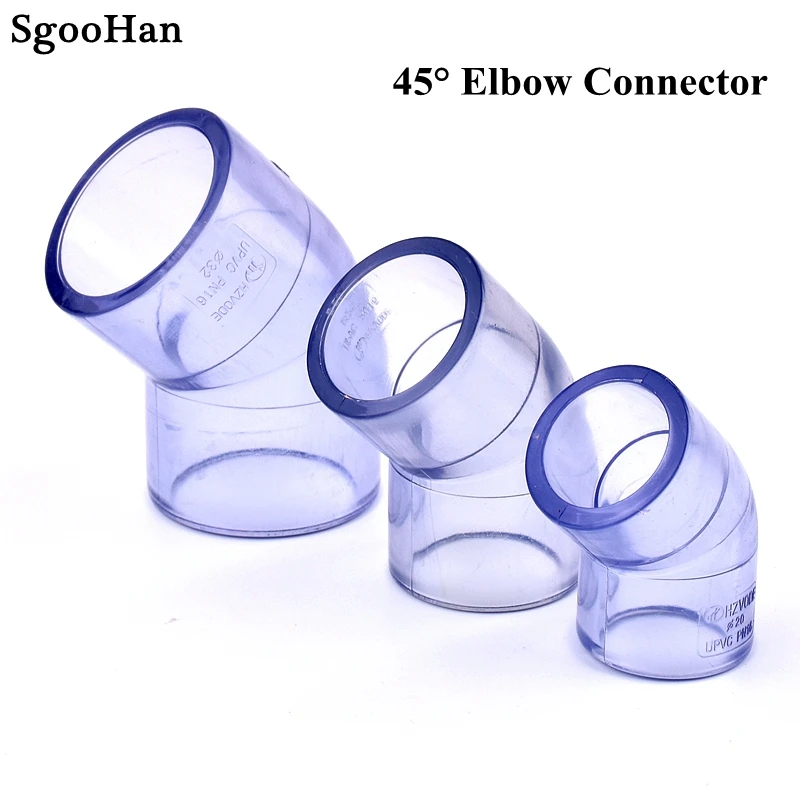 

1pc 20~110mm Transparent 45° Elbow Connector Garden Irrigation Aquarium Tank Tube Joints Watering UPVC Pipe Coulping Adapter