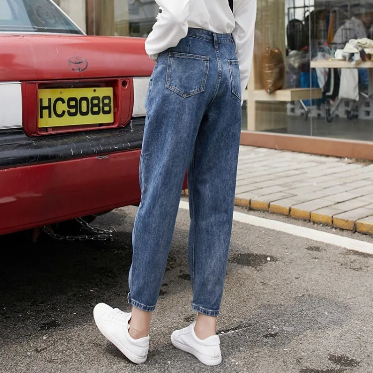 2019 ковбойские брюки женские легкие с высокой талией осенние джинсовые свободные