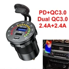 Разъем зарядного устройства PD Type-C QC3.0 4.8A USB, вольтметр расхода с переключателем, быстрая зарядка для 12 В, автобуса, лодки, мотоцикла, грузовика, RV