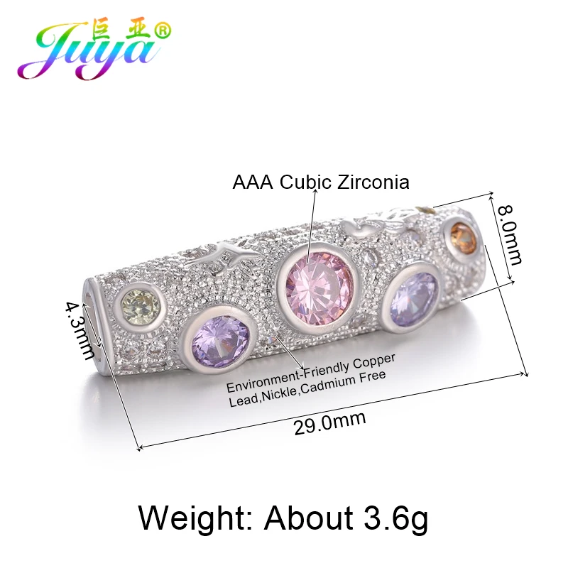 Juya DIY золотые/серебряные/розовые золотые разделительные бусины, поставки, микро проложенные циркониевые изогнутые трубчатые бусины для изготовления ювелирных изделий из натурального камня и жемчуга