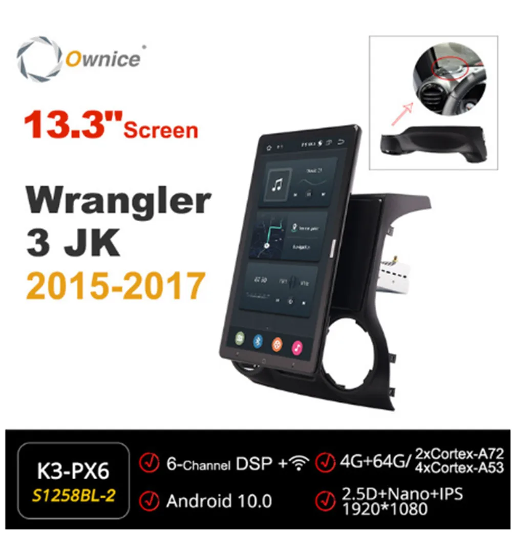 

1920*1080 Ownice Android 10.0 Car Radio forJeep Wrangler 3 JK 2015 2016 2017 Multimedia Audio head Unit 13.3" IPS Rotatable