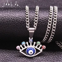 2022 fashion muslim islam stainless steel turkish eye moon necklace women silver color necklaces jewelry chaine collier n5214s05