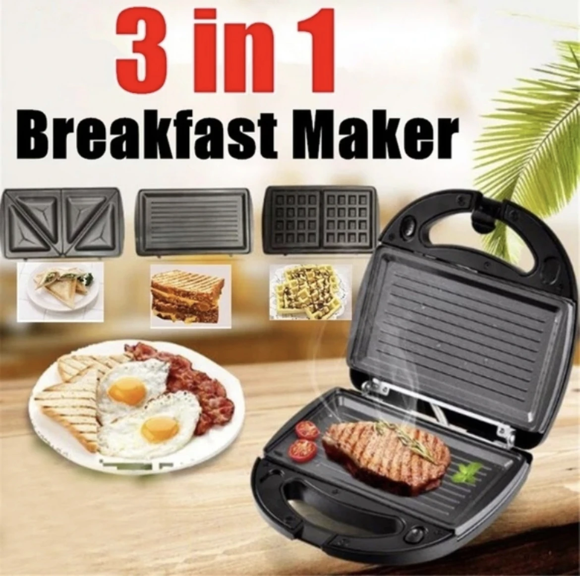 

SOKANY 3 in 1 Electric Sandwich Maker With Detachable Non-stick Waffle And Grill Plate Press Breakfast Waffle Panini Maker