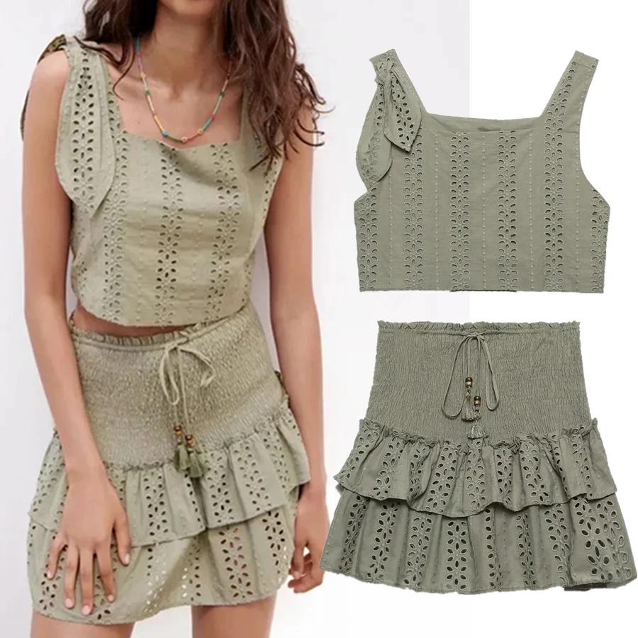 

Юбка Maxdutti Женская в винтажном стиле, пикантный короткий топ с вышивкой и высокой талией, мини-юбка с эластичным поясом