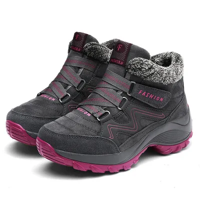 

Winter women's snow boots leather women's boots warm plush casual boots waterproof slope heel suede boots non-slip shoes women