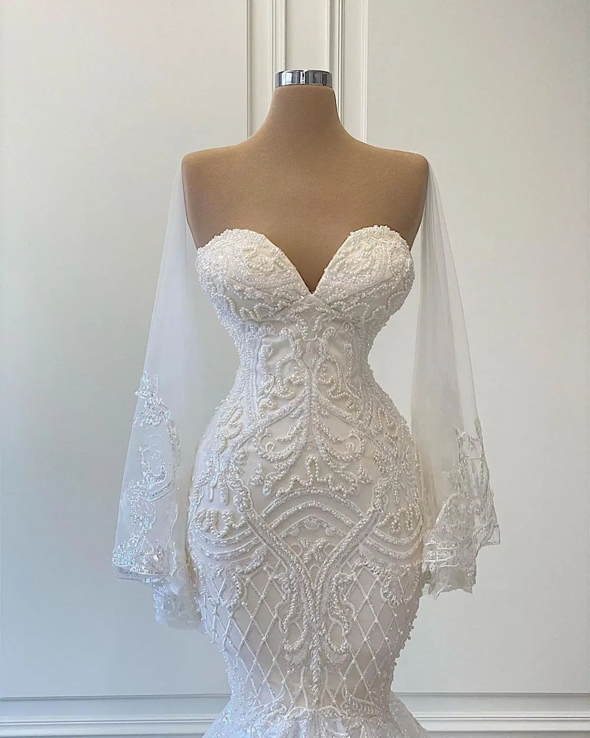2021 New Arrivals Mermaid Wedding Dresses Beads Pearls Wedding Dresses Vestido De Noiva Mariage Bridal Gown Luxurious
