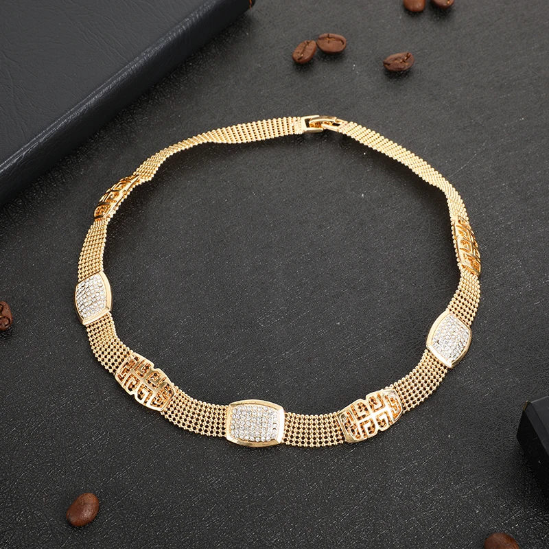 

HOT dubai Filled Women Party Jewelry Set Women Wedding Necklace Bracelet Earring Ring African Beads Jewelry Set