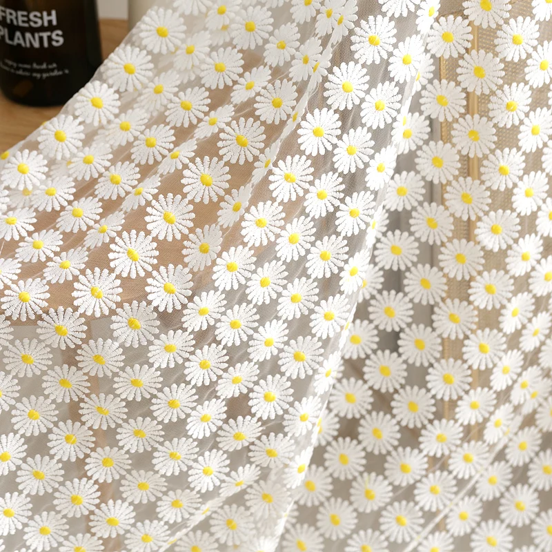 Белая вышивка ромашки Мягкая сетчатая кружевная ткань скатерть сделай сам кукла