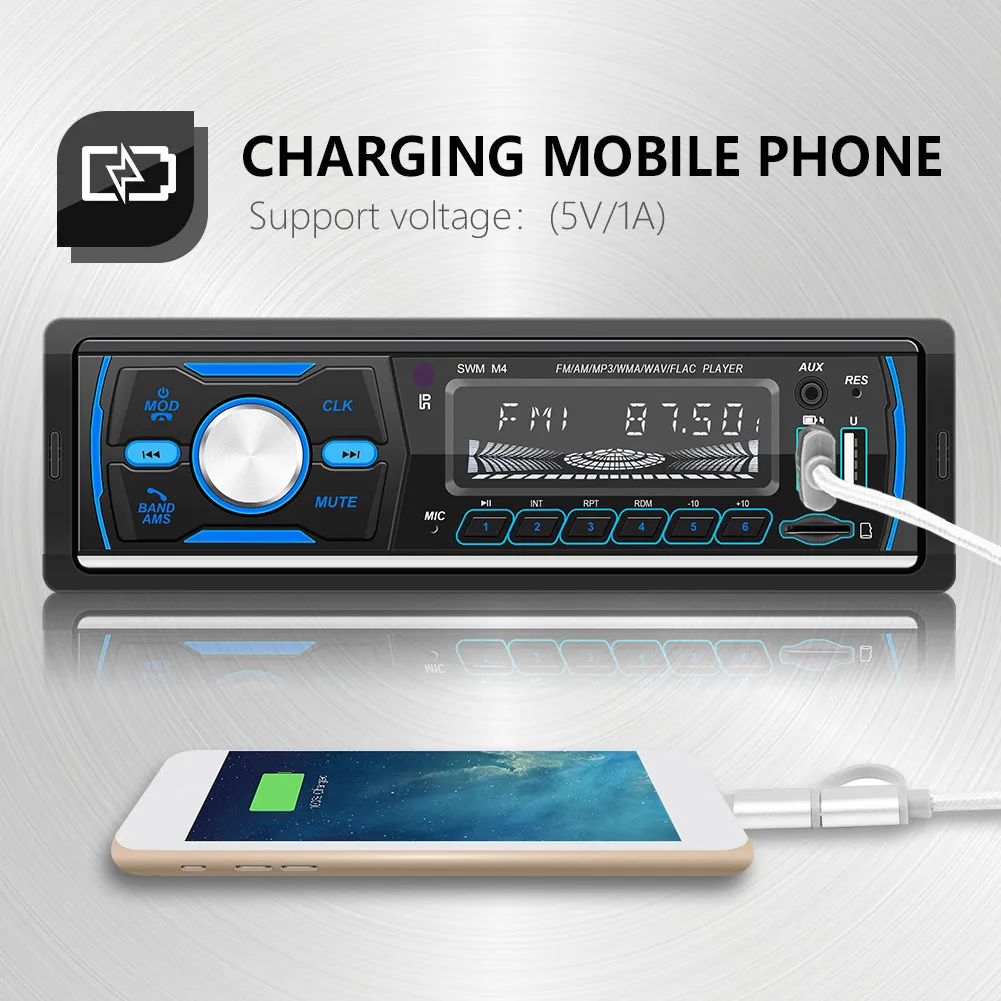 Автомагнитола 12 В 1 DIN 2 USB Bluetooth стерео MP3 плеер цветное освещение FM Aux вход приемник