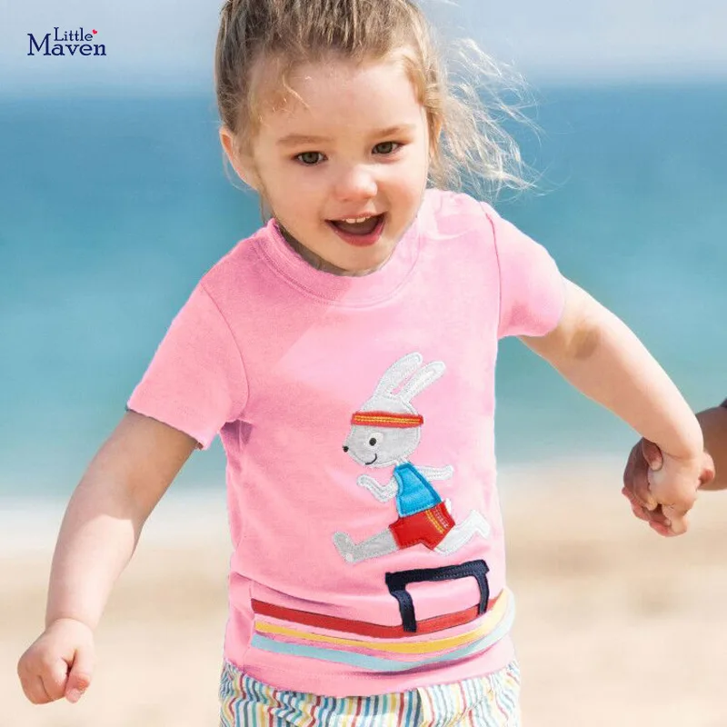 

Little Maven 2021 Summer New Fashion T-Shirt for Baby Girls Lovely and Comfort 100% Cotton Children Rabbit Clothes for Kids