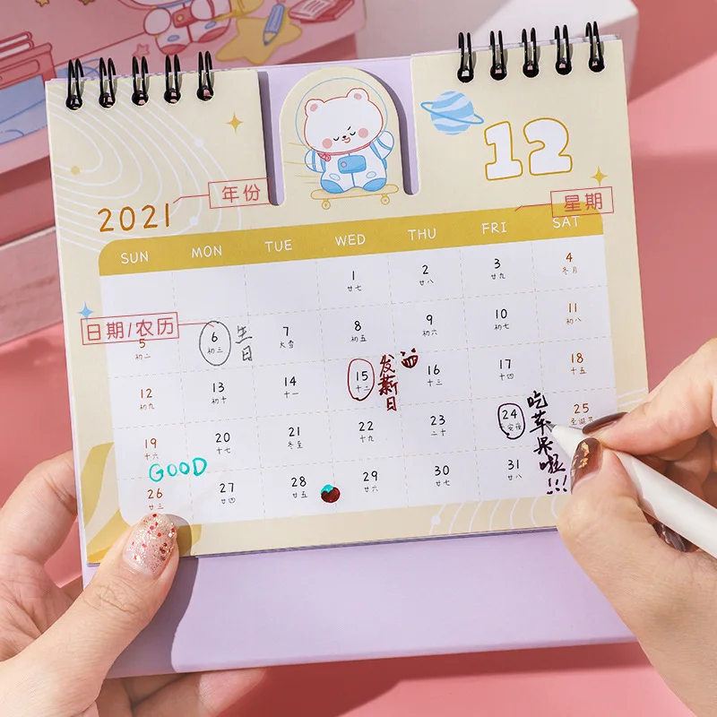 IMeetu 1 шт. 2022 Kawaii маленький настольный календарь милый мультяшный портативный стол