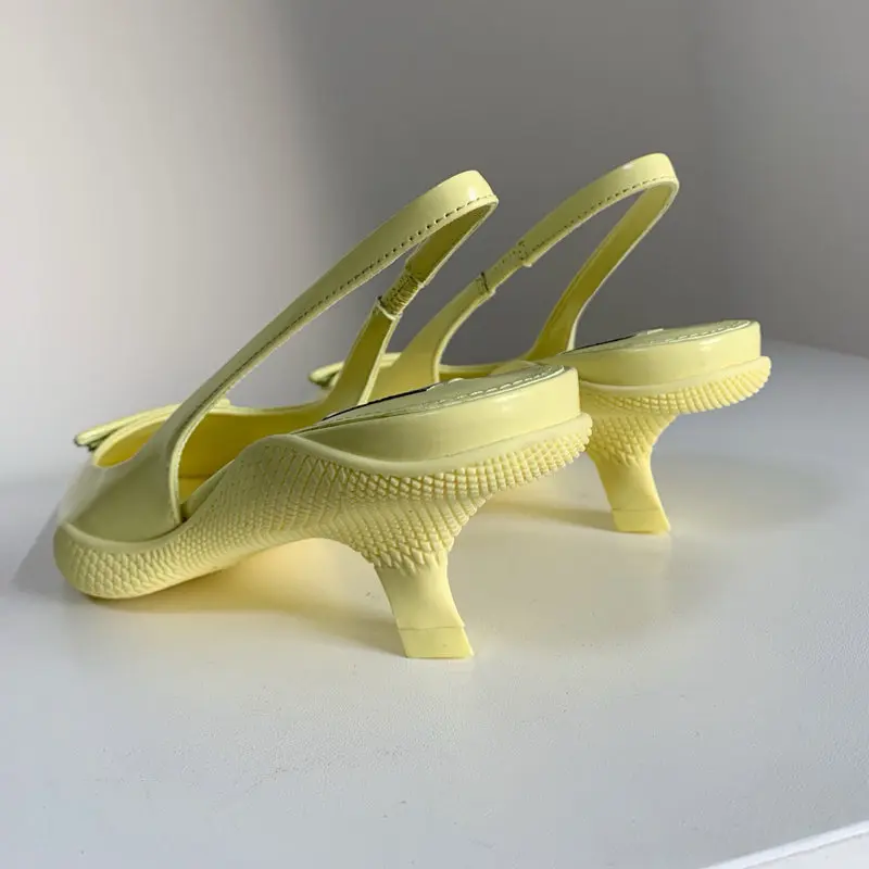 

Office lady Designer fashion women's shoes yellow patent leather pointy toe high heels slingback Prom Evening Shoes Bridal
