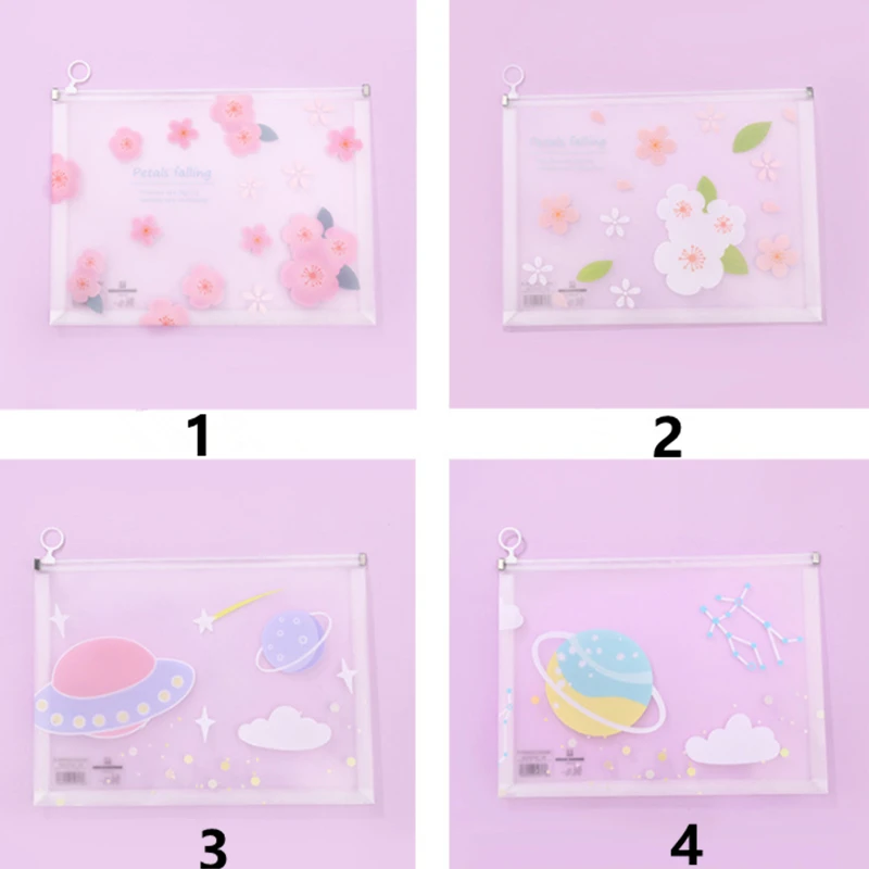 

Flower A4 Stars Series Storage Bag Transparent Frosted File Bag Bill Data Storage Waterproof File Bag Office Document Organizer