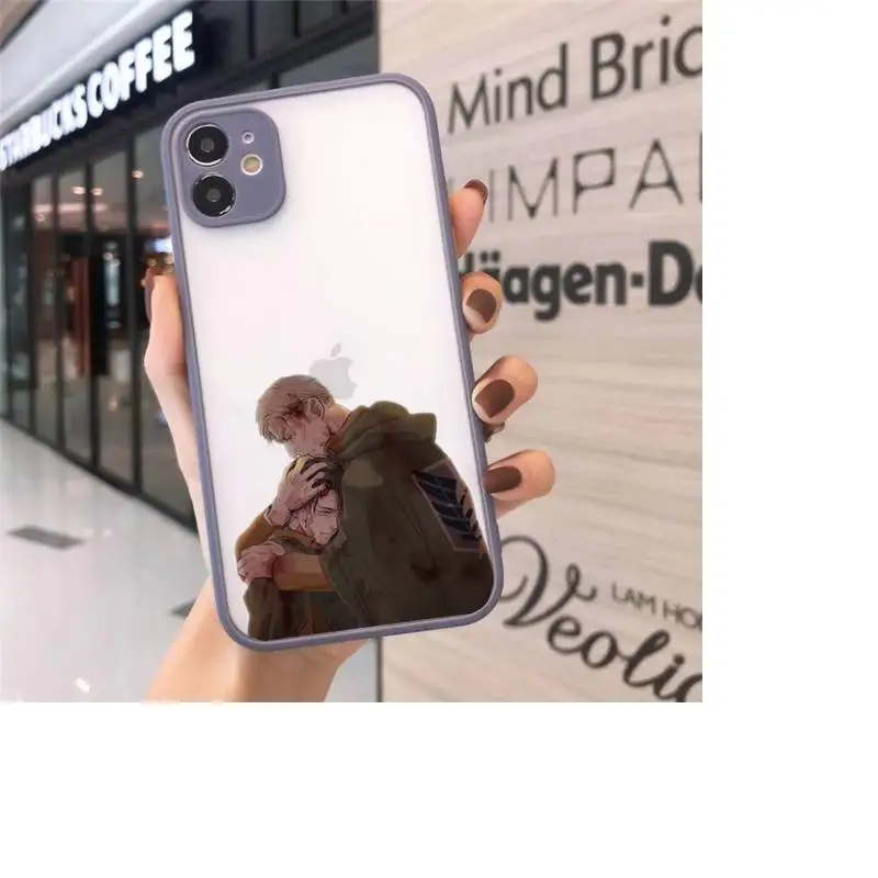 

Anime Attack on Titan Phone Case For iPhone 12 11 Mini Pro XR XS Max 7 8 Plus X Matte transparent Gray Back Cover