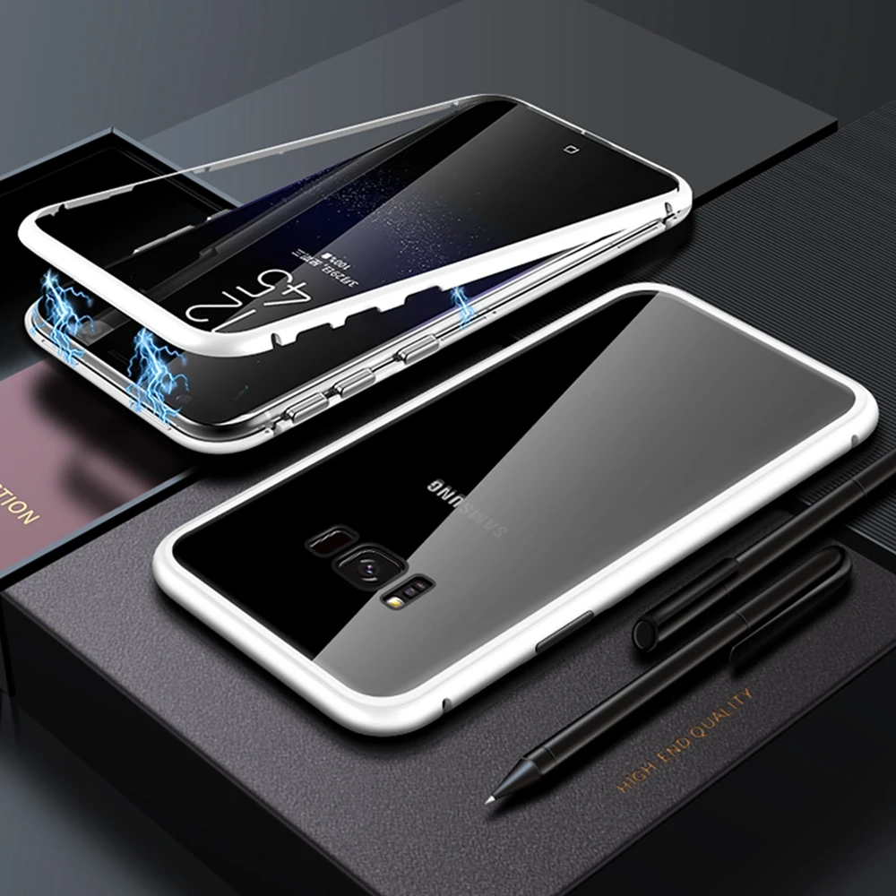 Металлический Стекло крышка Магнитный чехол для samsung Galaxy S8 S9 S10 Plus Note 8 9 A50 A70 A40 M10 M20 M30 адсорбции Coque для samsung
