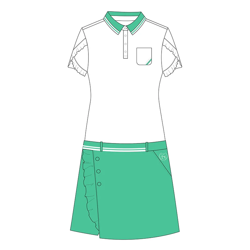 

Golf Clothing Women's Suit Sports Fashion White Ruffled Short-sleeved Tops Green Anti-glare Short Skirt