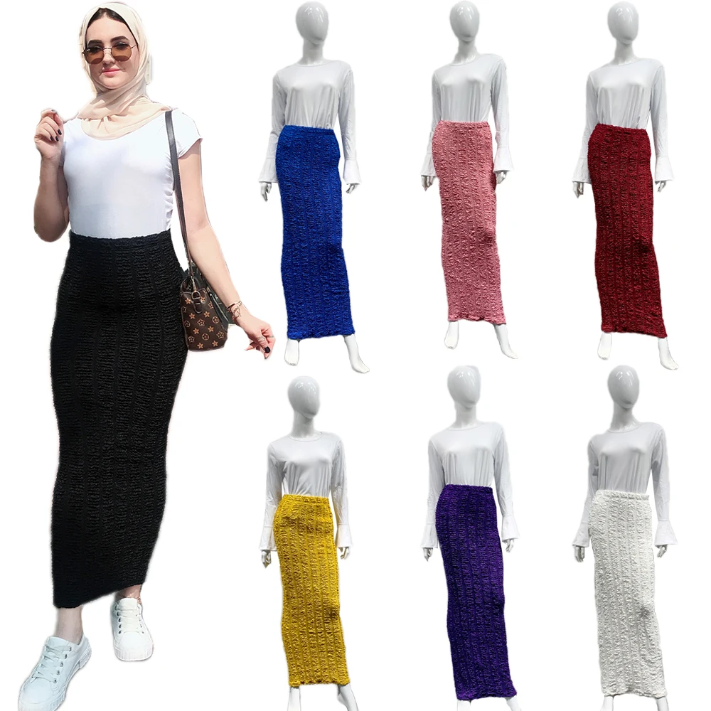

Muslim Women Skirt Bodycon Slim Stretch Long Maxi High Waist Pencil Dress Sheath Bottoms Islamic Ankle-Length Arab Skirts 7Color