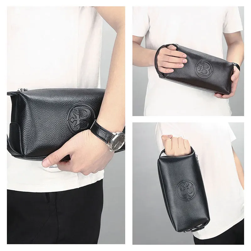 

2021 New Men's Leather Bag Multifunction Clutch Bags for Men Business Wallets for Cell Phone Black Waterproof Male Handbag Bags