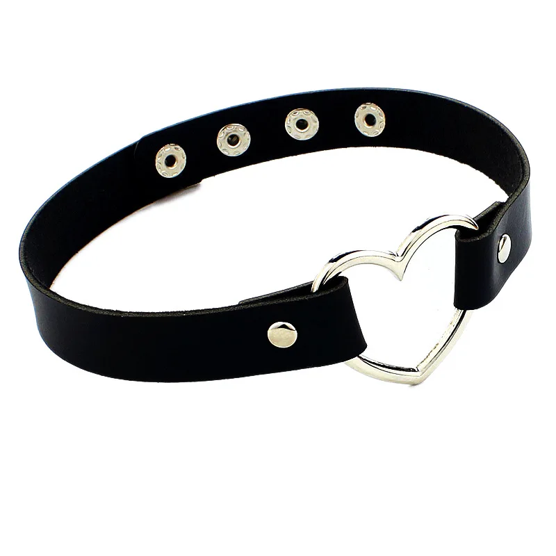 

New Upgrade 4 Size Adjustment Punk Gothic Belt Suffocation Necklace Pu Leather Peach Heart Love Neckband Necklace Necklace