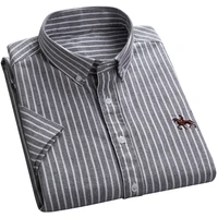 aoliwen men 100 cotton oxford plaid striped short sleeve shirt s 6xl summer button down holiday casual thin slim fit shirts