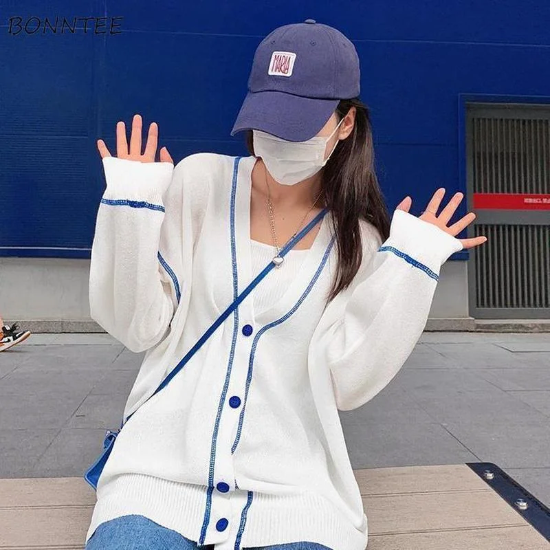 

Кардиган женский белый в стиле пэчворк, тонкая универсальная туника свободного кроя с длинным рукавом, вязаная Корейская летняя Солнцезащитная туника