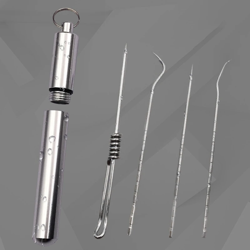 

5 Pcs/set Stainless Steel Toothpick Set Portable Clean The Oral Toothpick Outdoor Household Travel Seal Storage Container Box