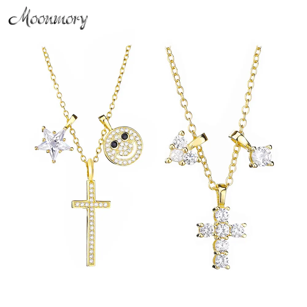 

Moonmory Gold Color 925 Sterling Silver Lucky Smile Star Pendant Necklace For Women & Men DIY Jewelry Cross Pendant Necklace