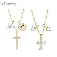moonmory gold color 925 sterling silver lucky smile star pendant necklace for women men diy jewelry cross pendant necklace