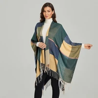 luxury brand womens winter tassel cashmere scarf ponchos coat 2021 fashion plaid warm thick shawl wrap pashmina blanket femme