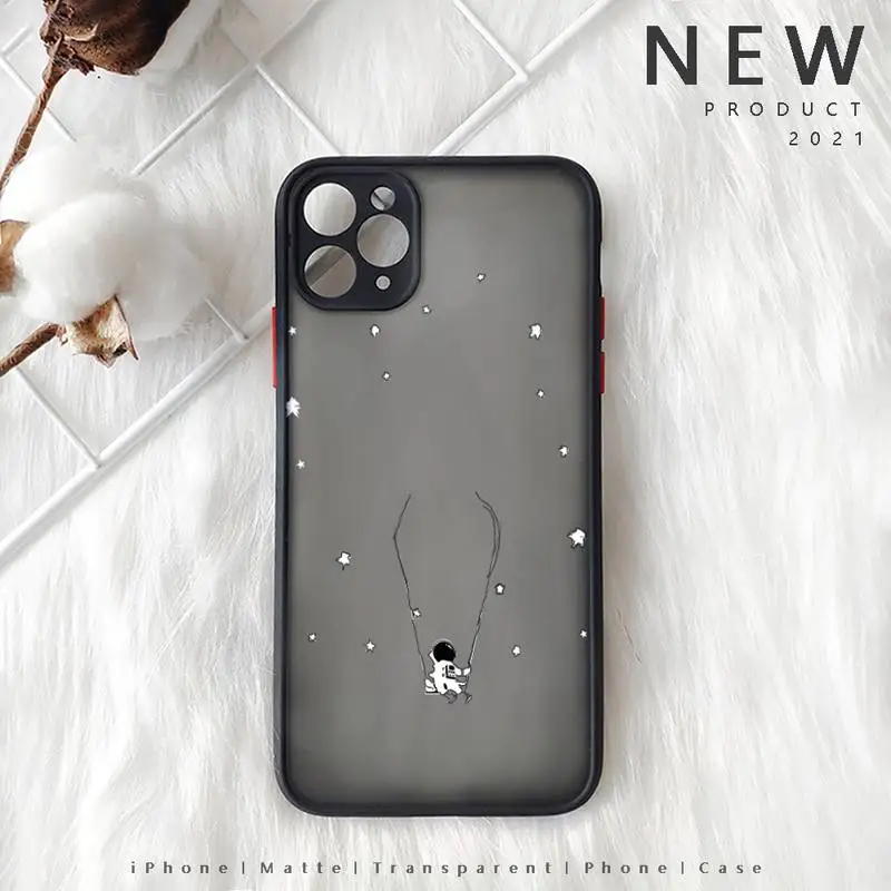 

Astronaut space earth cartoon moon Phone Case Matte Transparent for iphone 11 12 pro mini XS XR X max 7 8 plus TPU Mobile bags